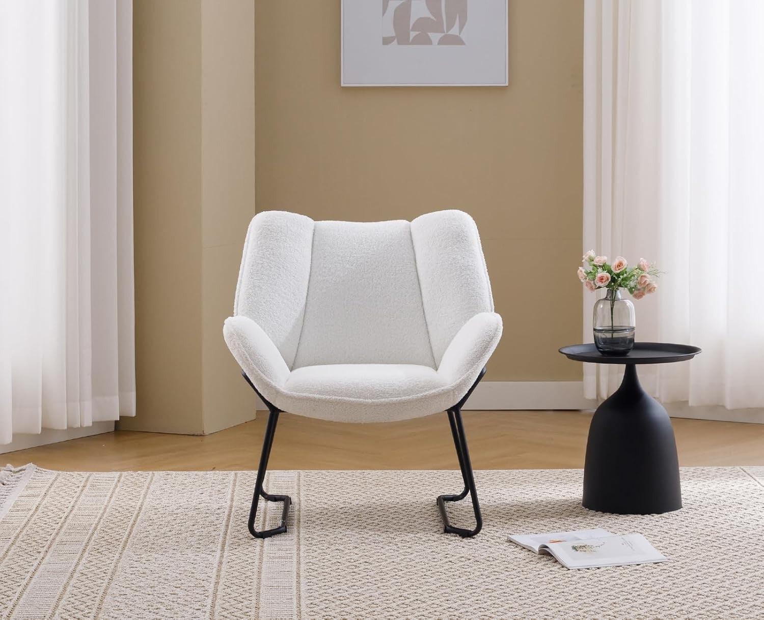 White Faux Fur Accent Tub Chair Metal Legs Modern Armchair