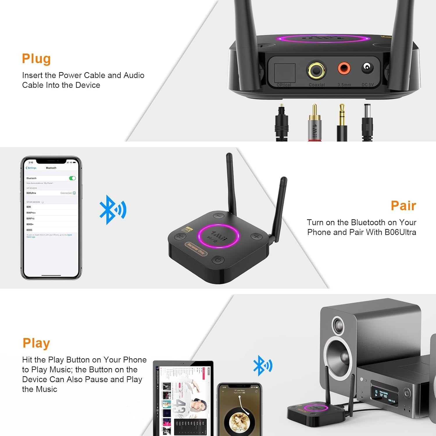 HiFi Bluetooth 5.2 Receiver LDAC aptX HD 3D Audio Coaxial Optical DAC Output