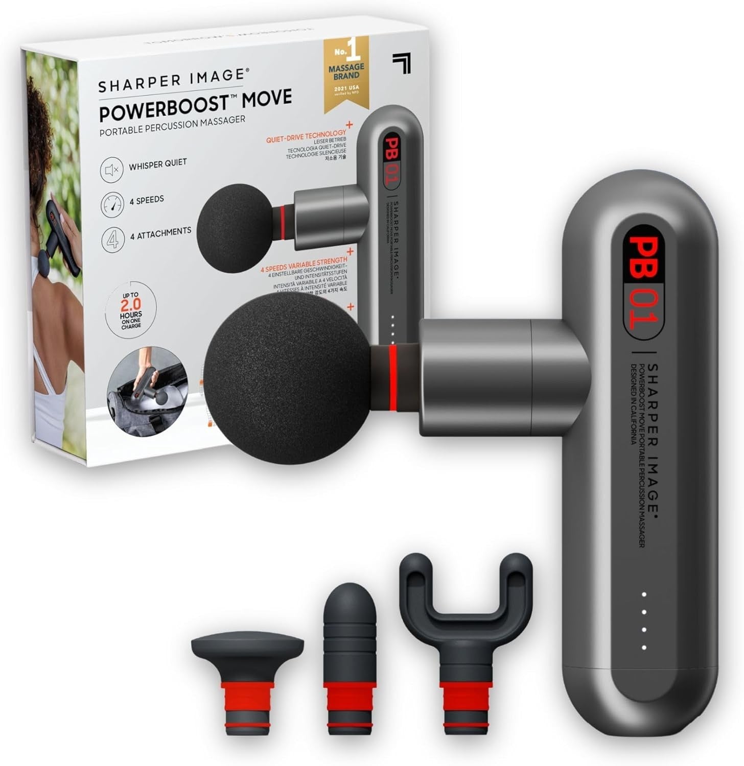 Compact Deep Tissue Massage Gun Portable Muscle Relaxer 4 Heads 4 Speeds
