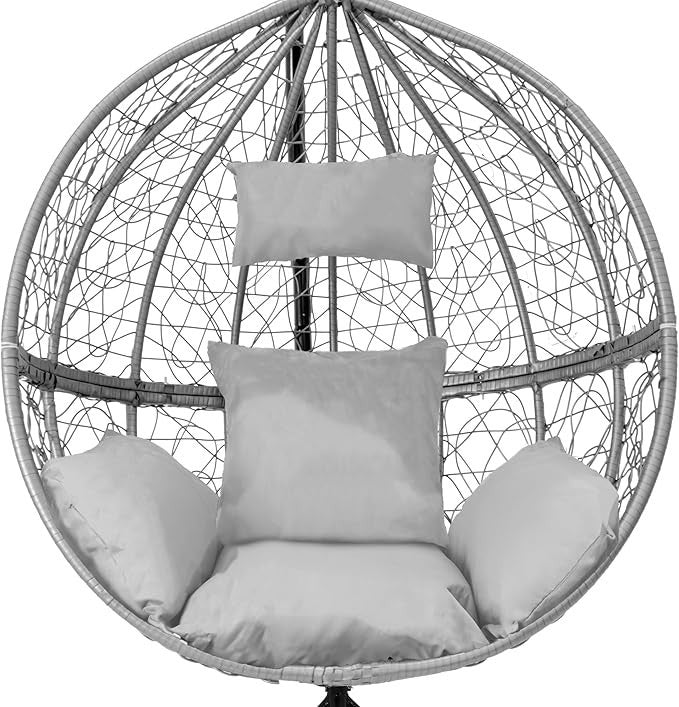 Hanging Egg Chair Grey Rattan Swing Seat w/ Cushions Indoor Outdoor Garden