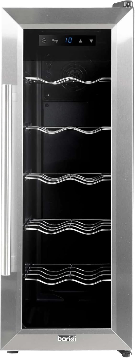 12 Bottle Wine Cooler Slim Fridge Touch Control LED Glass Door Freestanding