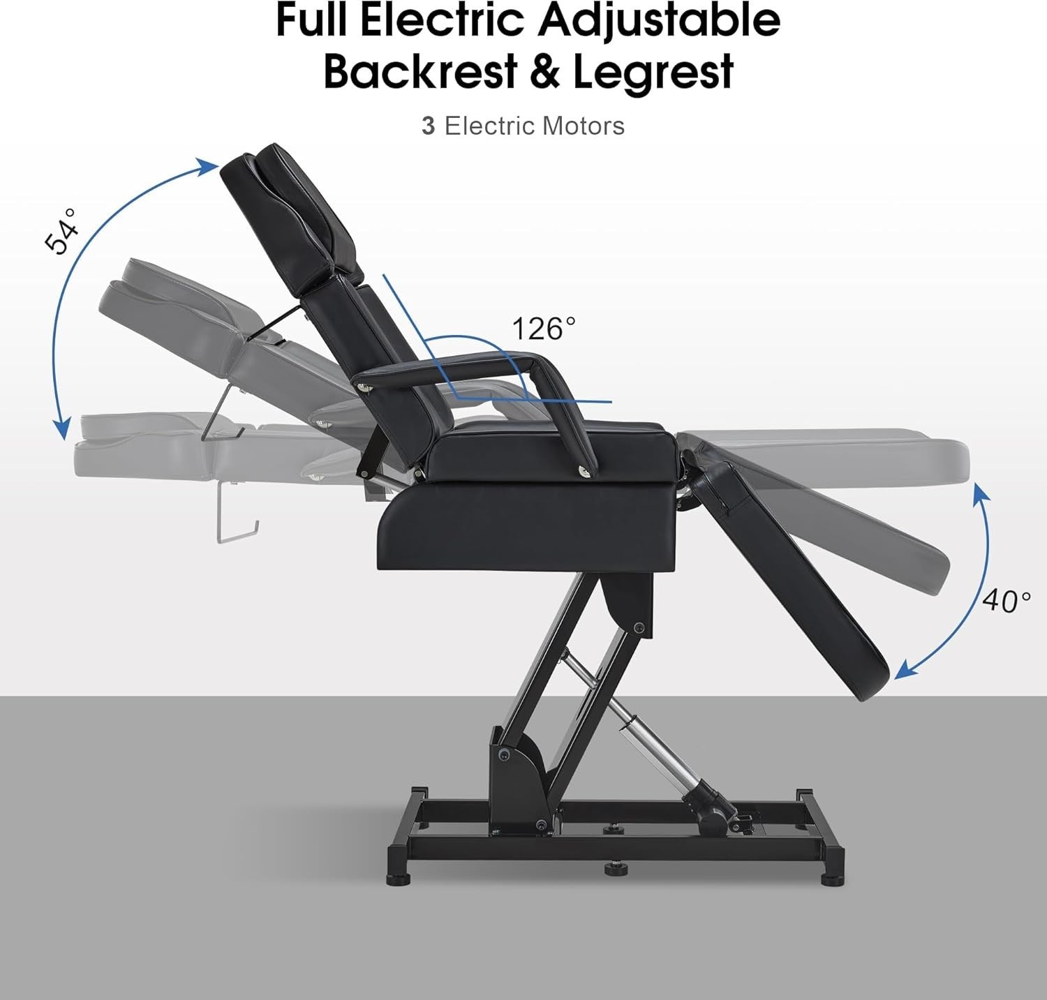 Fully Electric 3-Motor Beauty Massage Bed Facial Lash Tattoo Chair Adjustable