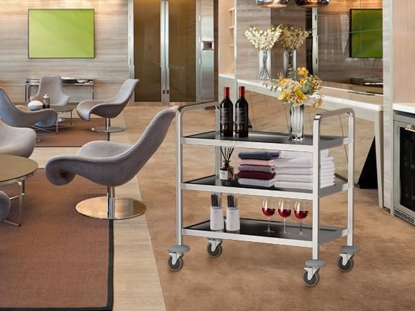 3 Tier Stainless Steel Catering Trolley w/ Locking Wheels