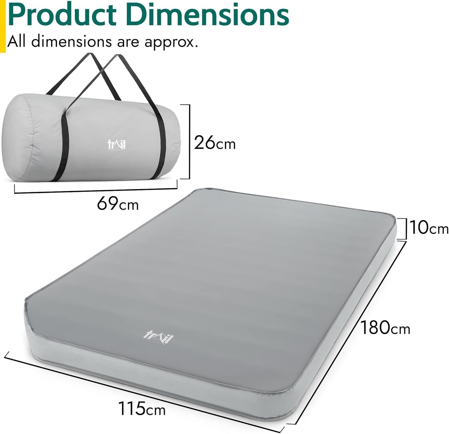 Self-Inflating Campervan Mattress Memory Foam Rock & Roll 180x115x10cm