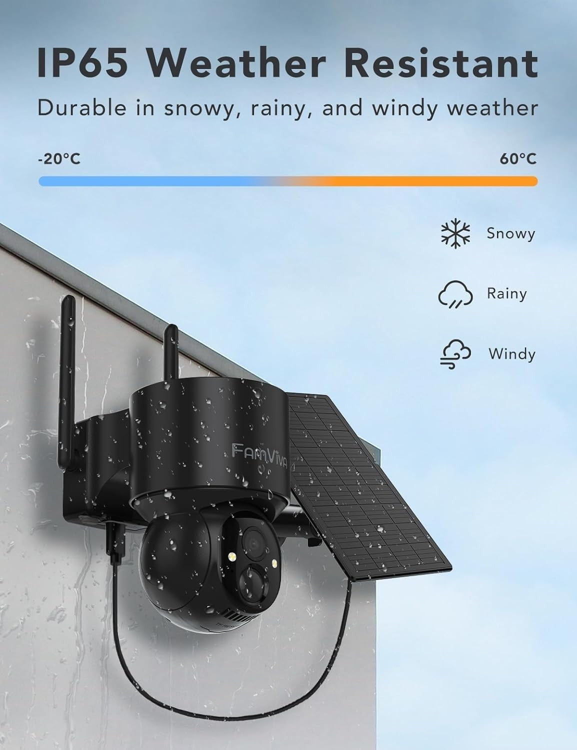 2K Solar Security Camera Wireless Outdoor PTZ 360° WiFi IP66 CCTV