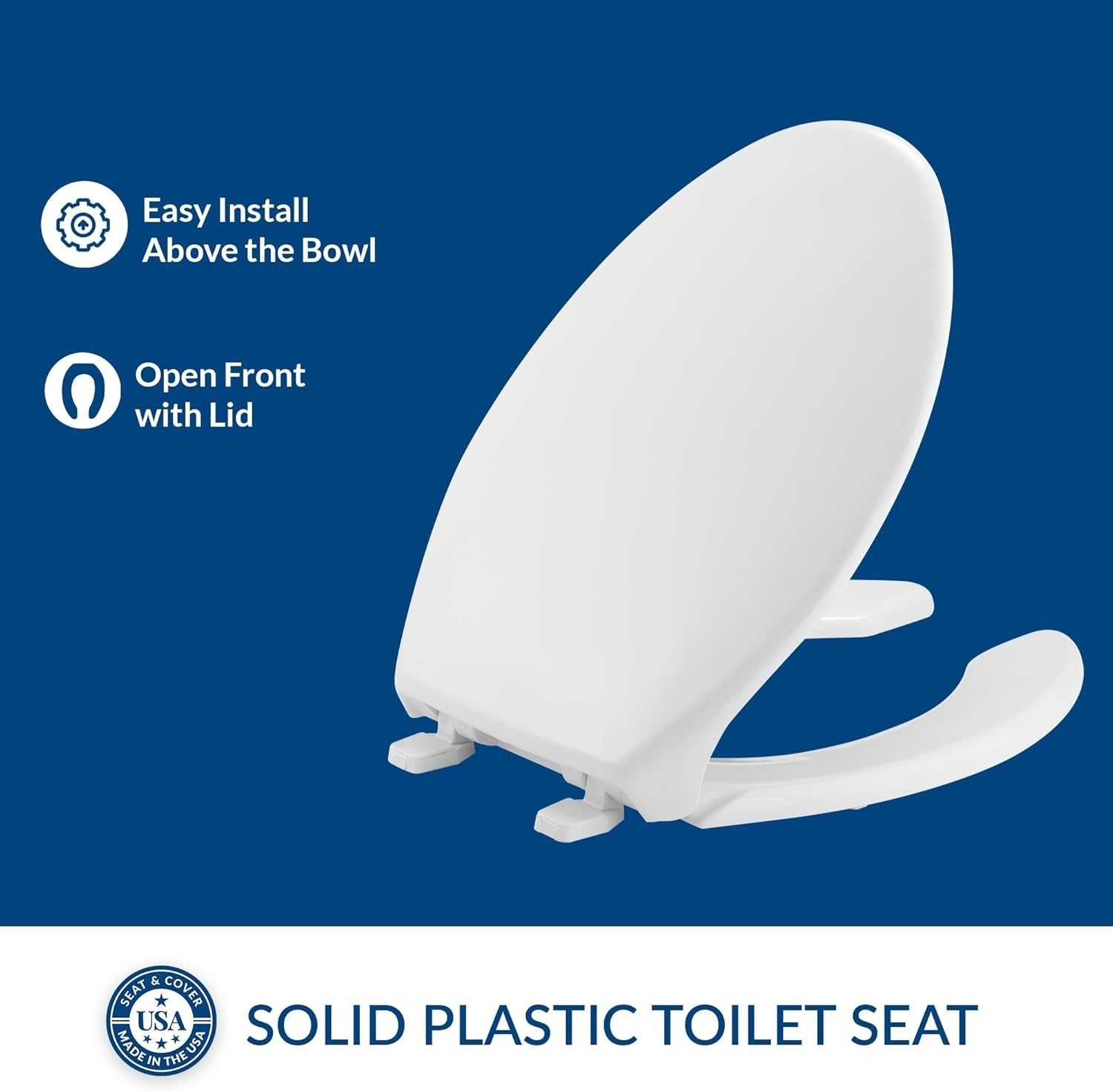 White Elongated Toilet Seat Top-Tite Easy Install Commercial Plastic