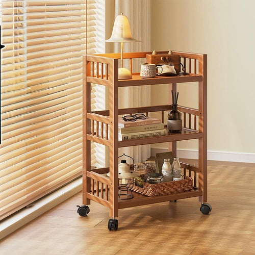 3 Tier Bamboo Storage Trolley on Wheels Rolling Utility Cart Organiser