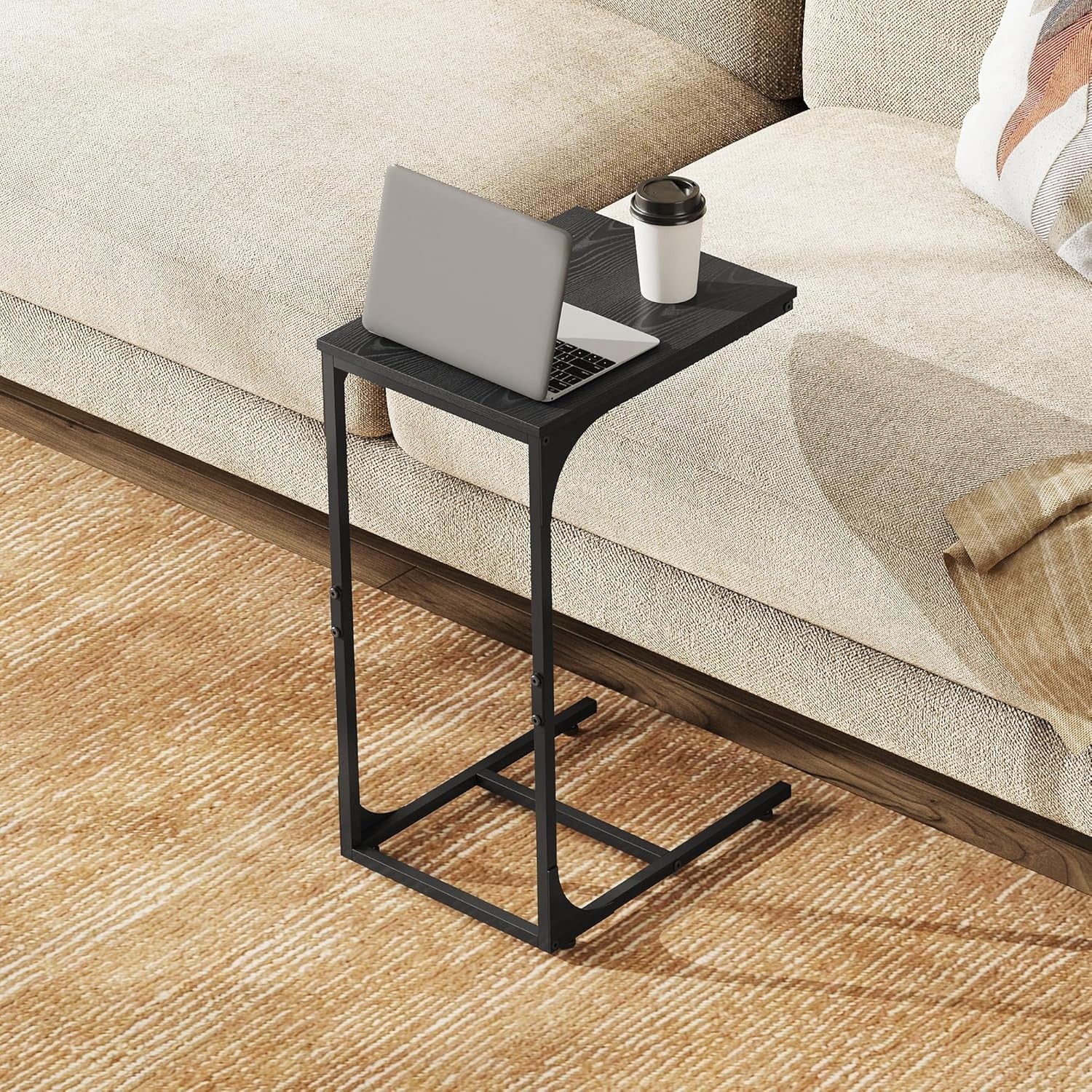 Slim C Shape Side Table Sofa Bed Desk Small Space Coffee End Table Black