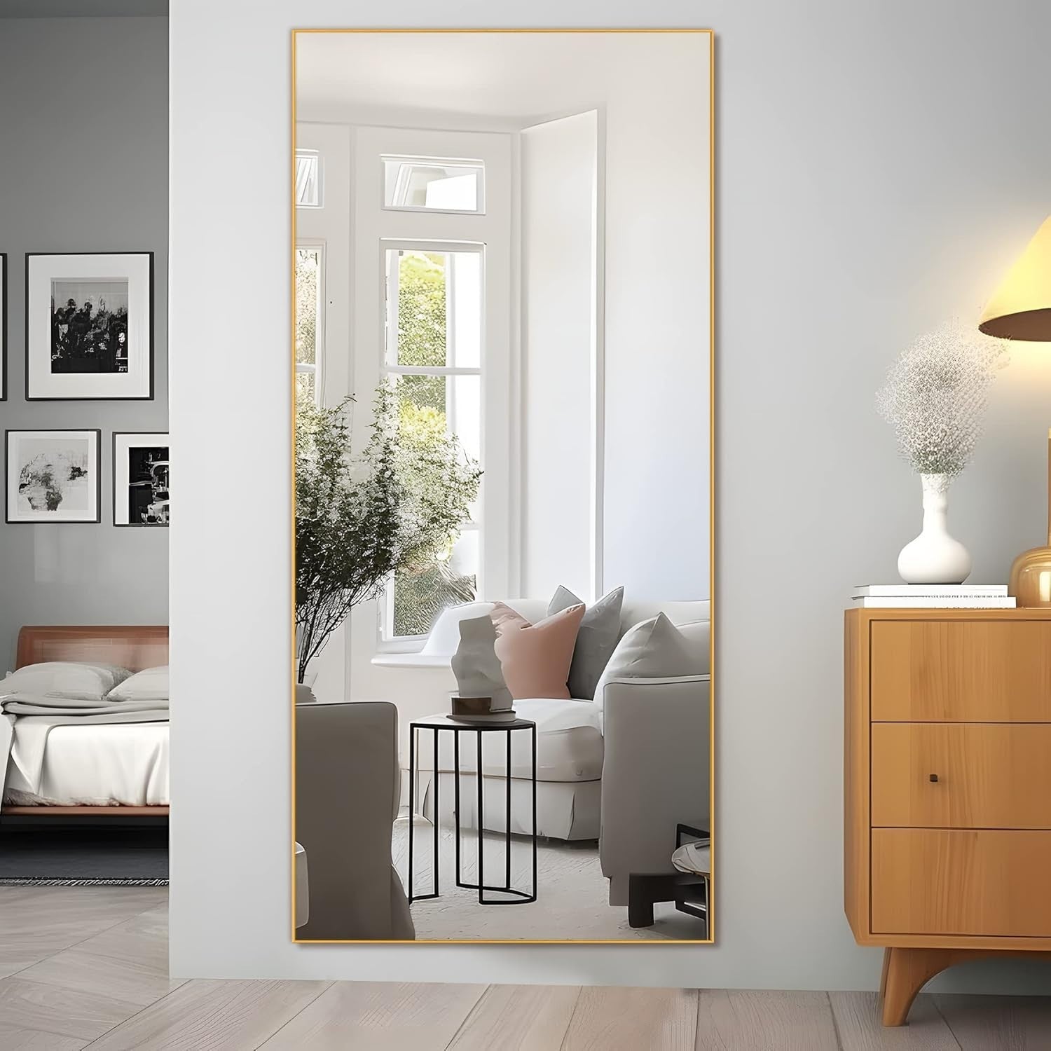 Large Full Length Mirror Gold Frame 69"x32" Wall Mount Floor Standing