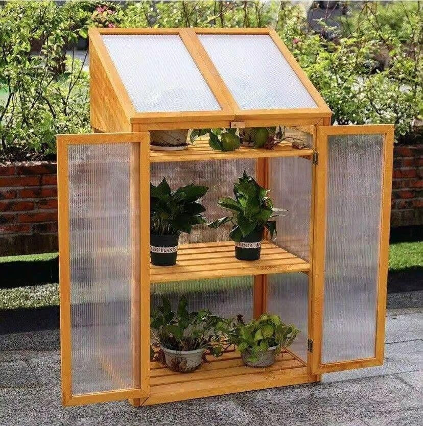 Premium Wooden Mini Greenhouse 3-Tier Cold Frame UV-Proof Adjustable Roof