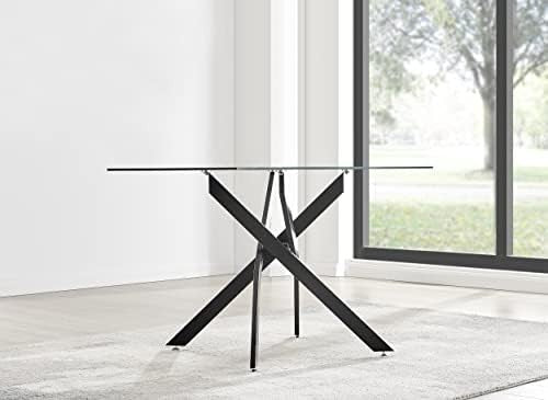 Modern Black Metal & Clear Glass Rectangular Dining Table 120x70cm
