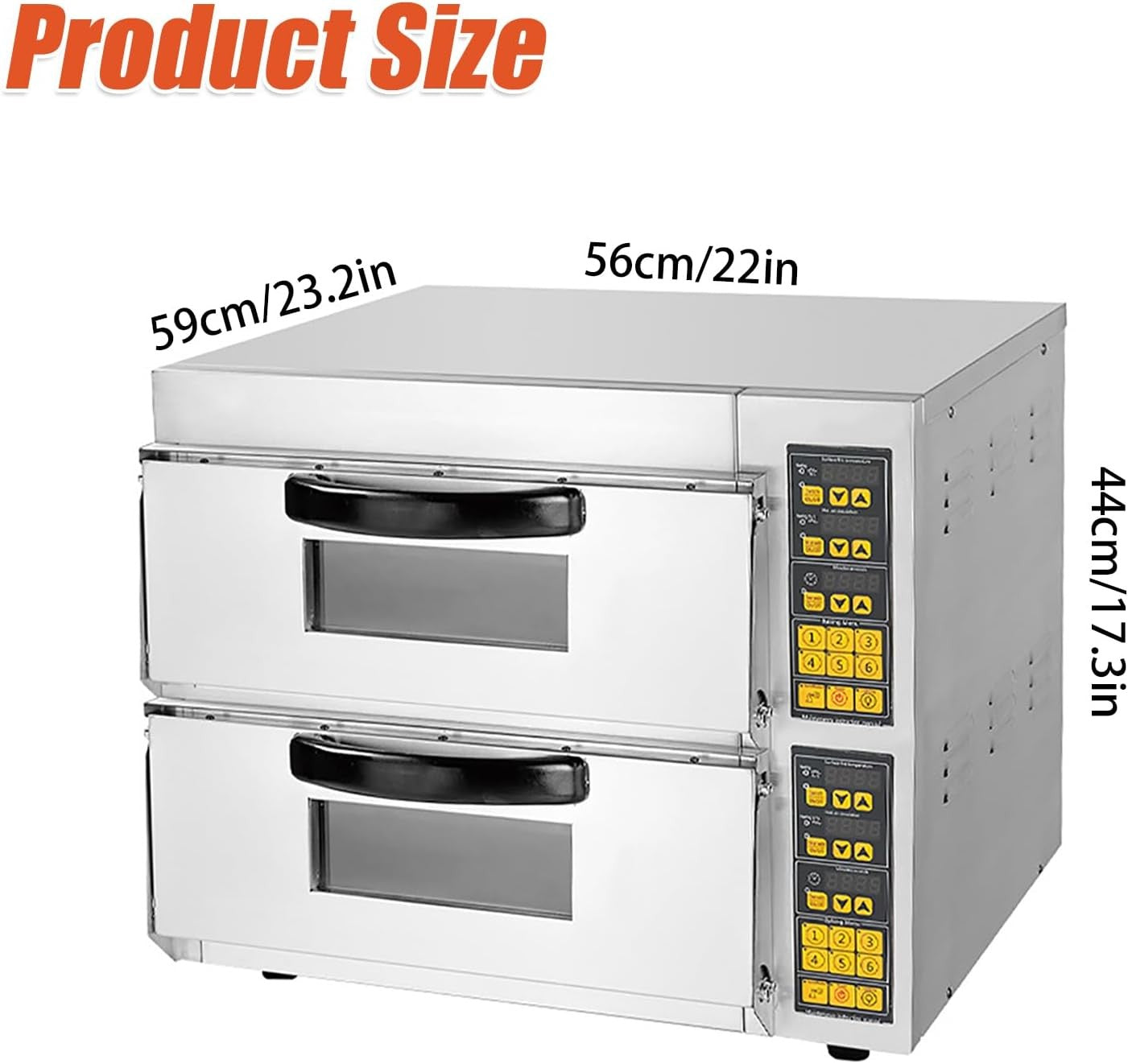 Commercial Electric Pizza Oven 16" Double Deck 500°C Stainless Steel Bakery Gril