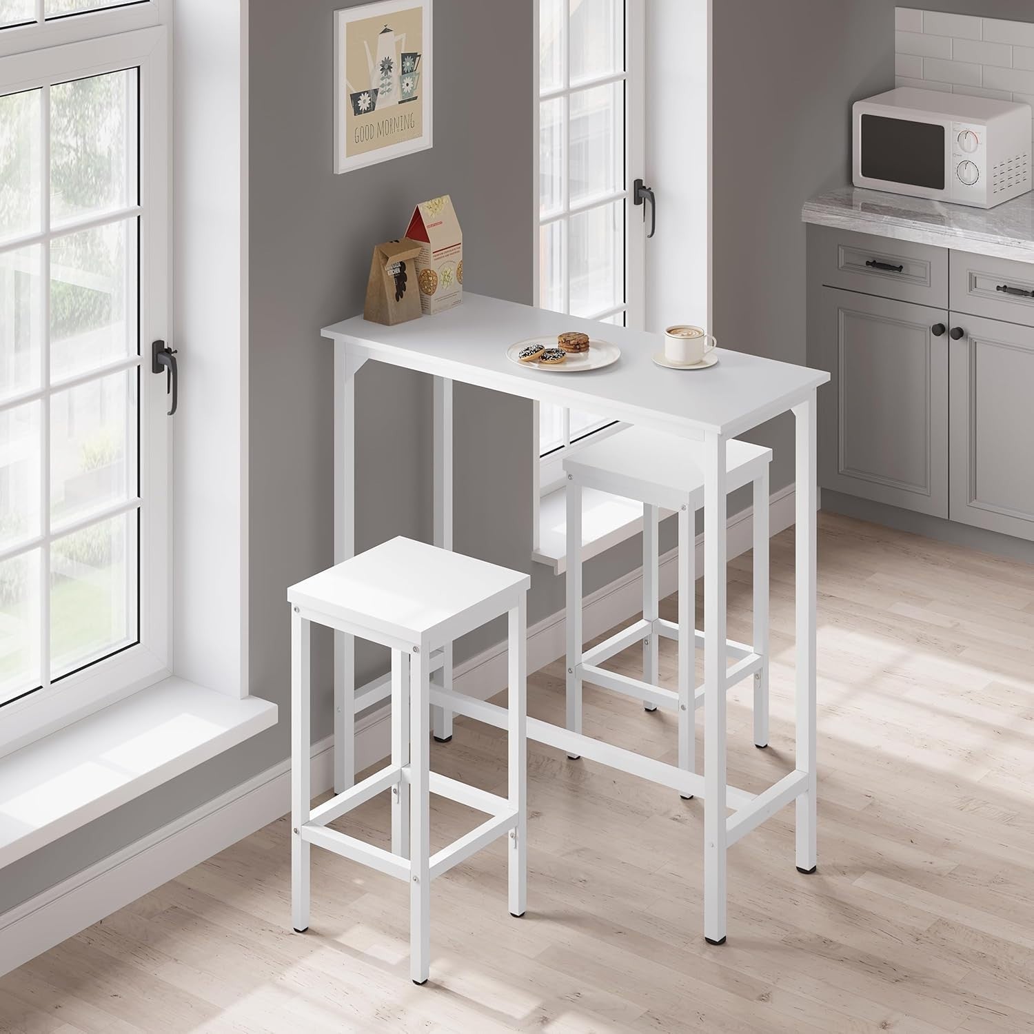 Slim White Bar Table 100x40x100cm High Console with Durable Metal Frame
