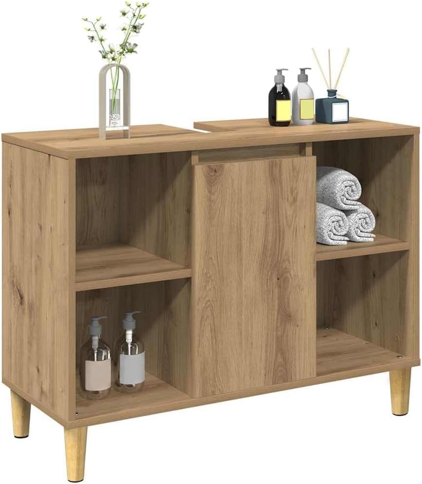 Artisan Oak Bathroom Cabinet with Door & Shelves | Modern Under Sink Vanity Unit