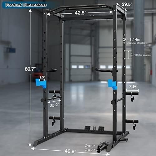 Multi-Function Power Rack Black with Pull Up Bar & Adjustable J-Hooks