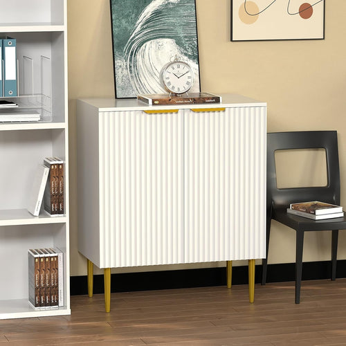 Modern White Fluted Sideboard Cabinet Storage Unit 2 Door Metal Legs