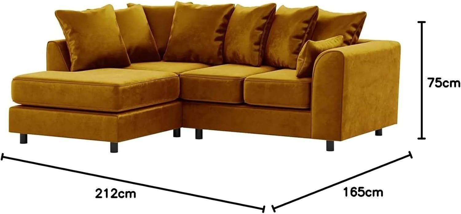 Mustard Gold Velvet Corner Sofa 4 Seater L Shape Full Foam LH Modern