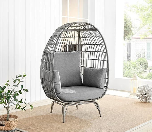 Luxury Grey Rattan Egg Chair Outdoor Indoor Seat w/ Thick Cushions Garden