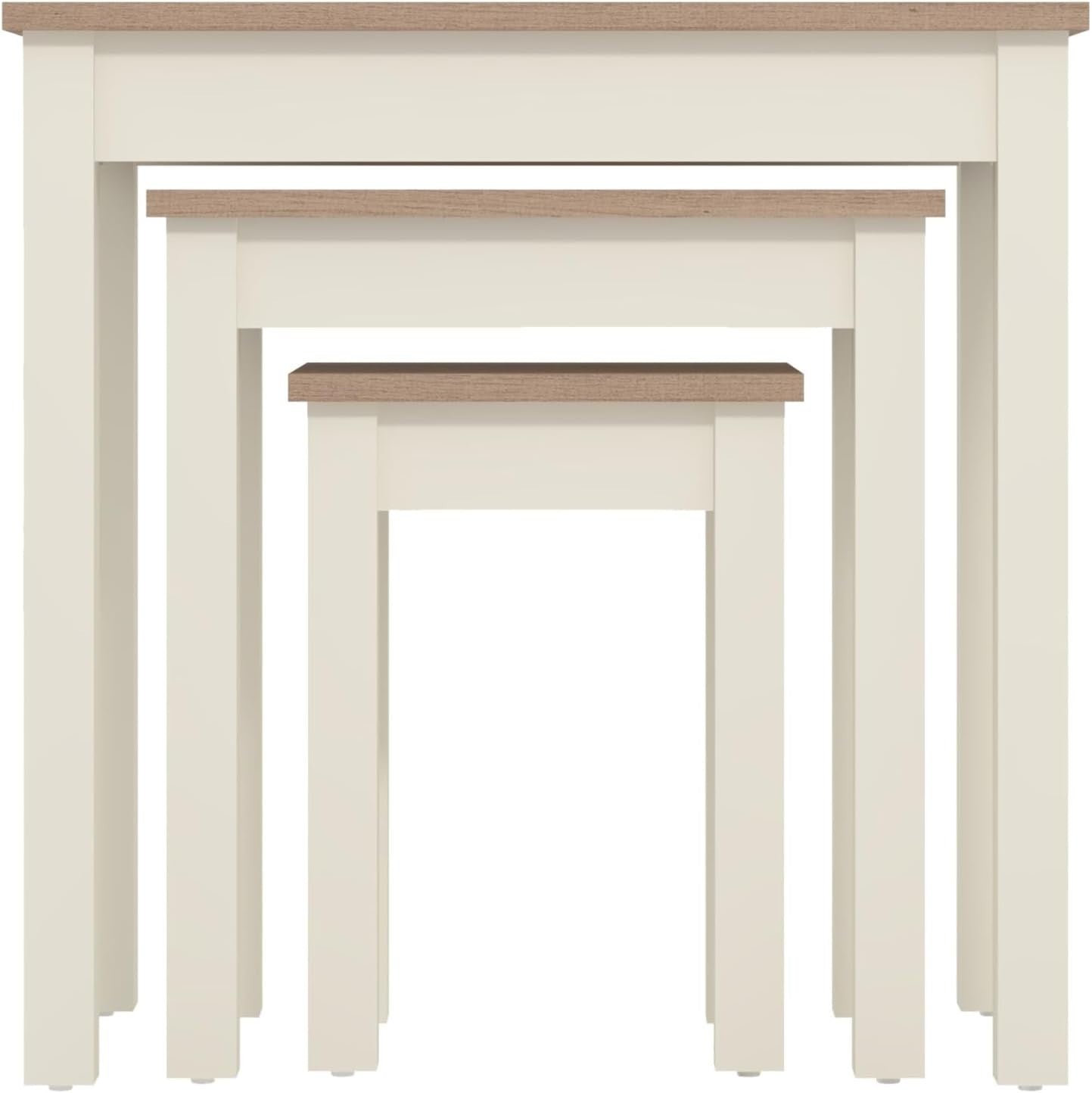 Space Saving Nesting End Tables Set of 2 Ivory Oak Engineered Wood Living Room