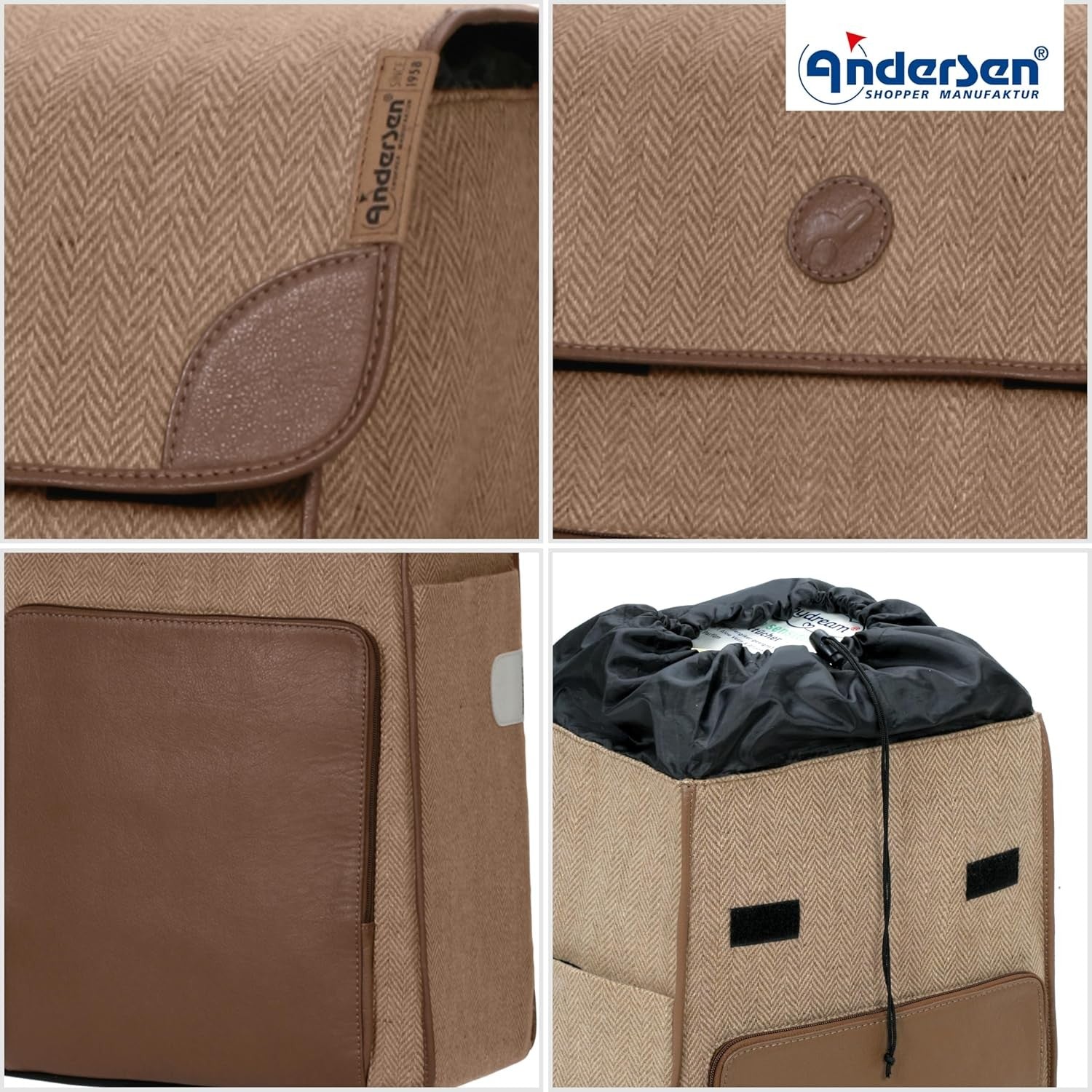 Luxury Shopping Trolley 38L Handmade Leather Lightweight Aluminium Removable