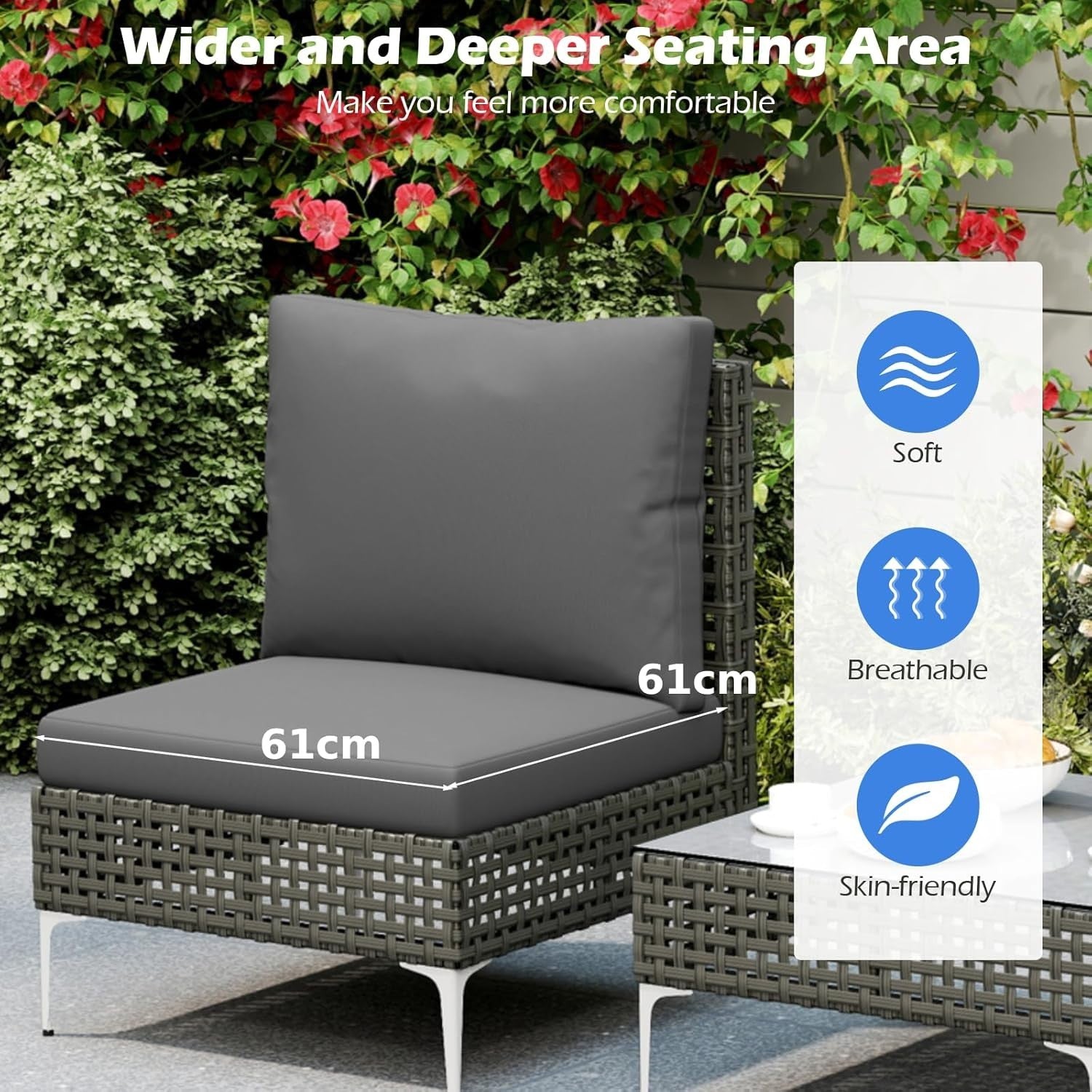 Outdoor Rattan Lounge Bistro Set 2 Cushioned Chairs Compact Coffee Table Patio