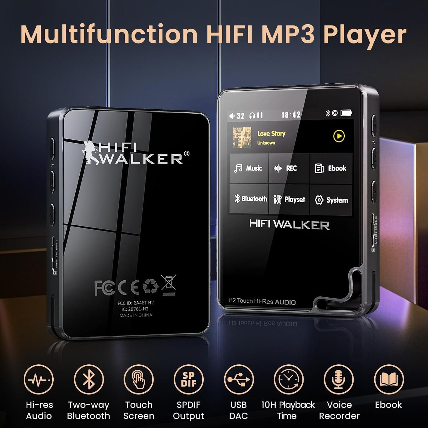 Hi-Res Touchscreen MP3 Player | Bluetooth, FLAC DSD Player, 64GB Expandable