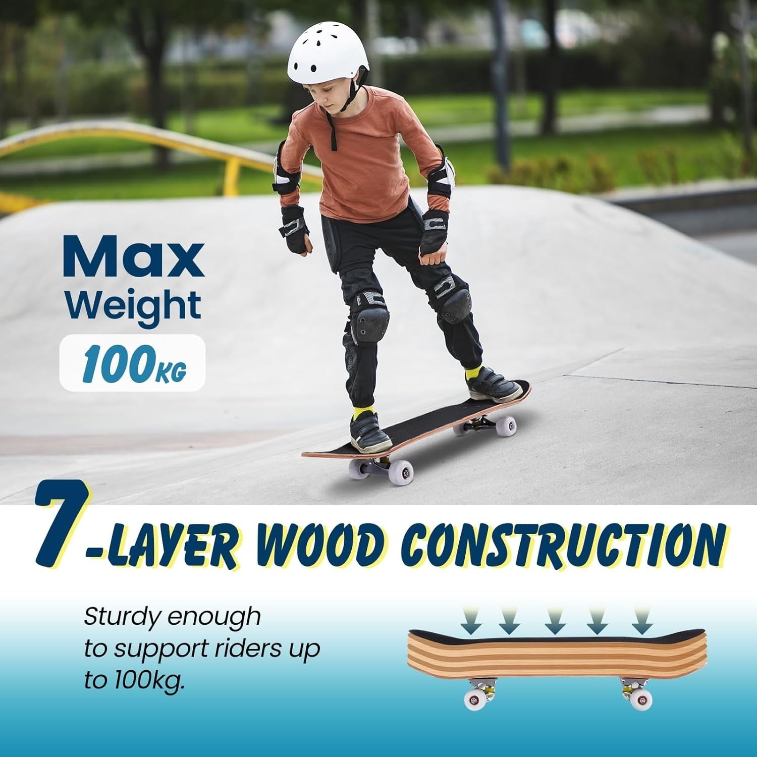 31" Complete Skateboard Maple Trick Board ABEC-7 Bearings Blue Kids Adults