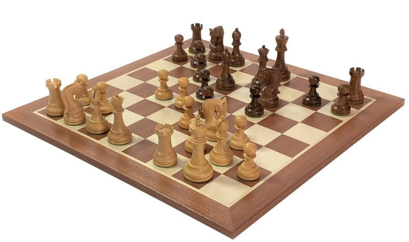 Luxury Acacia Mahogany Chess Set with Weighted Pieces & Storage Combo