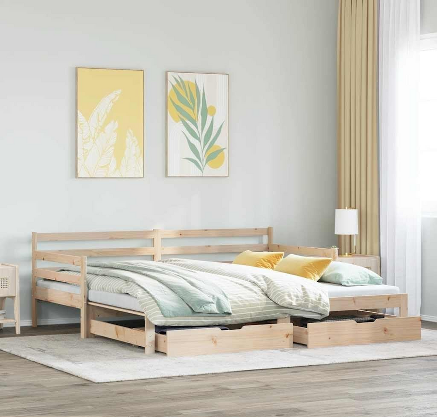 Solid Pinewood Home & Garden Daybed with Trundle & Drawers 80x200 cm