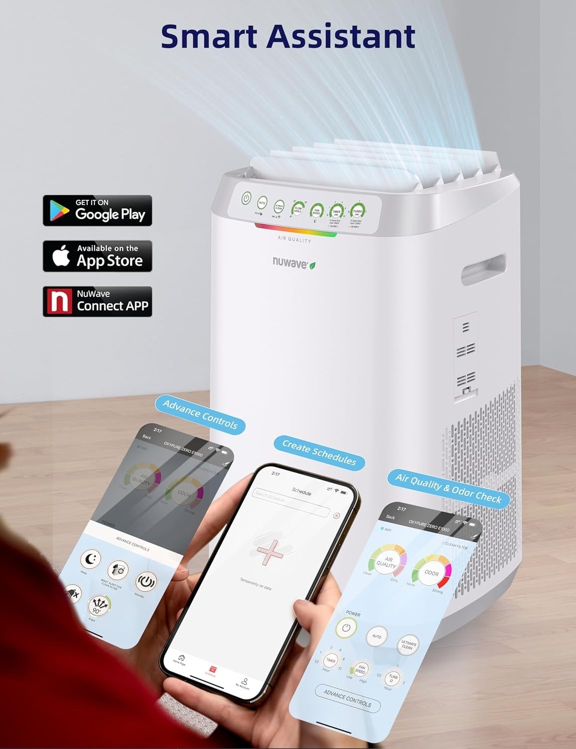Zero Filter Air Purifier Large Room 2002ft² Smart Reusable Filters