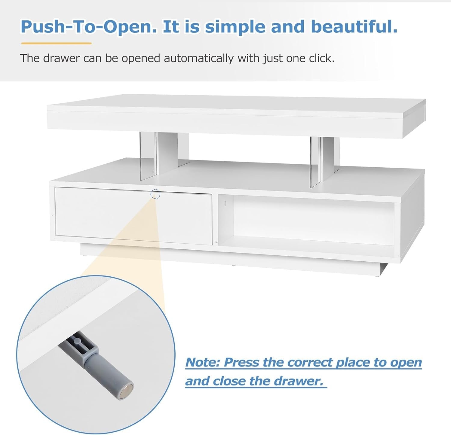 Modern High Gloss Coffee Table with 2 Drawers & Bluetooth LED, 95x50x42.5cm