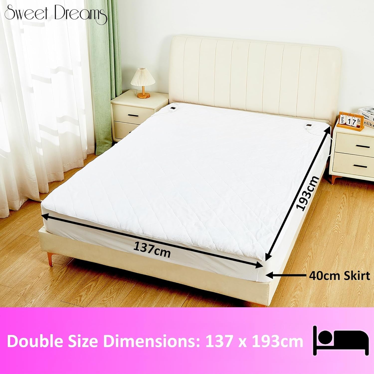 Electric Heated Mattress Cover Double 193x137cm Dual Control Plush Fleece