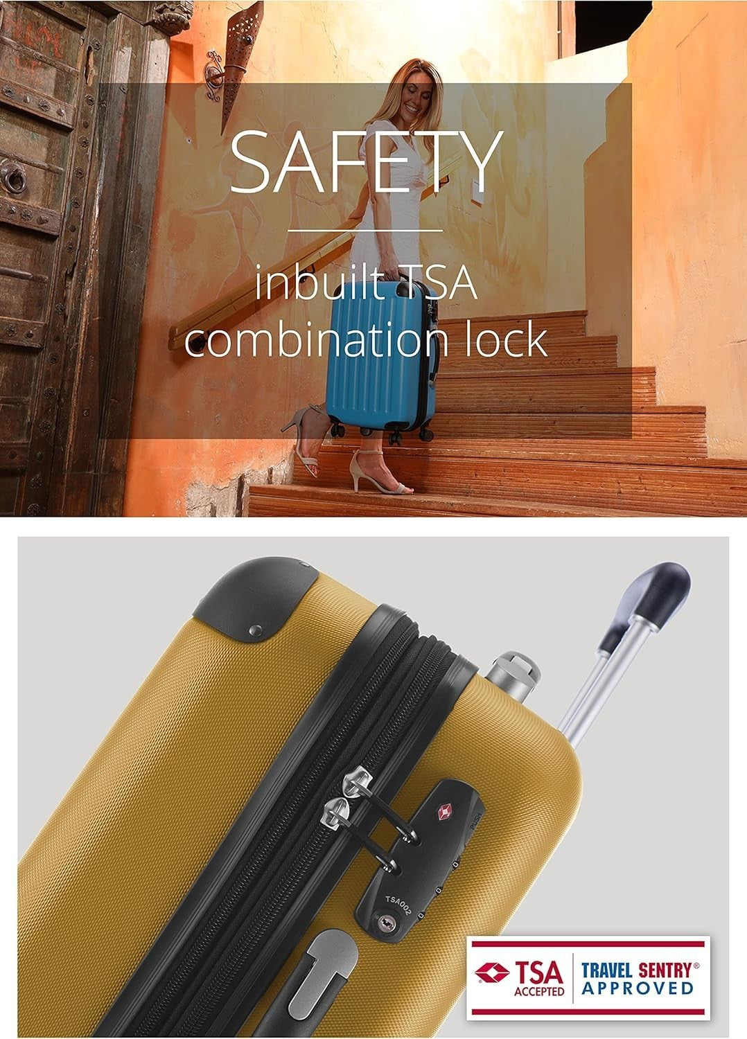 55cm Cabin Suitcase Hard Shell Lightweight ABS Spinner Carry On Luggage 42L
