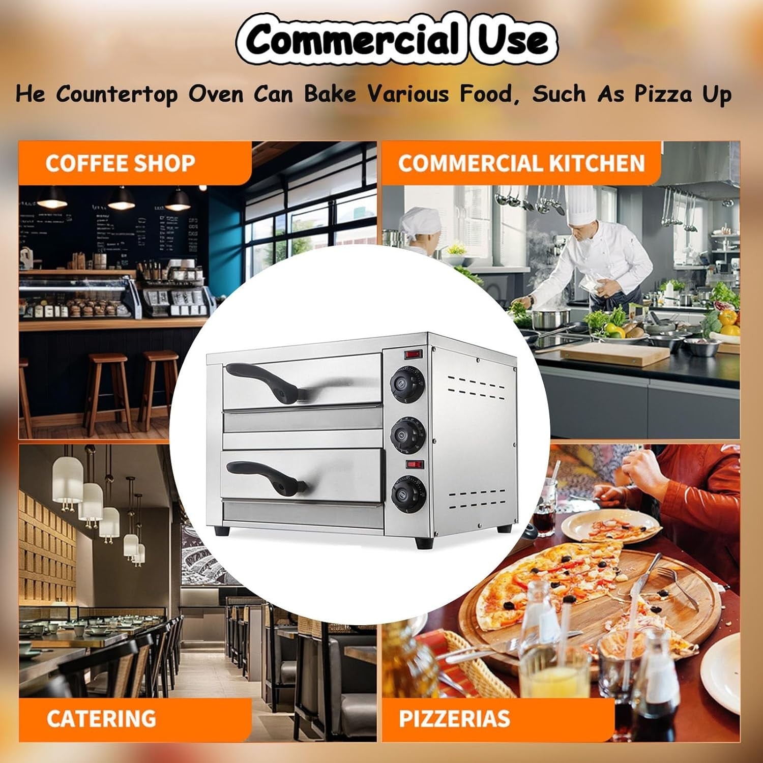 Commercial Double Deck Electric Pizza Oven | Stainless Steel Countertop 12"–16"