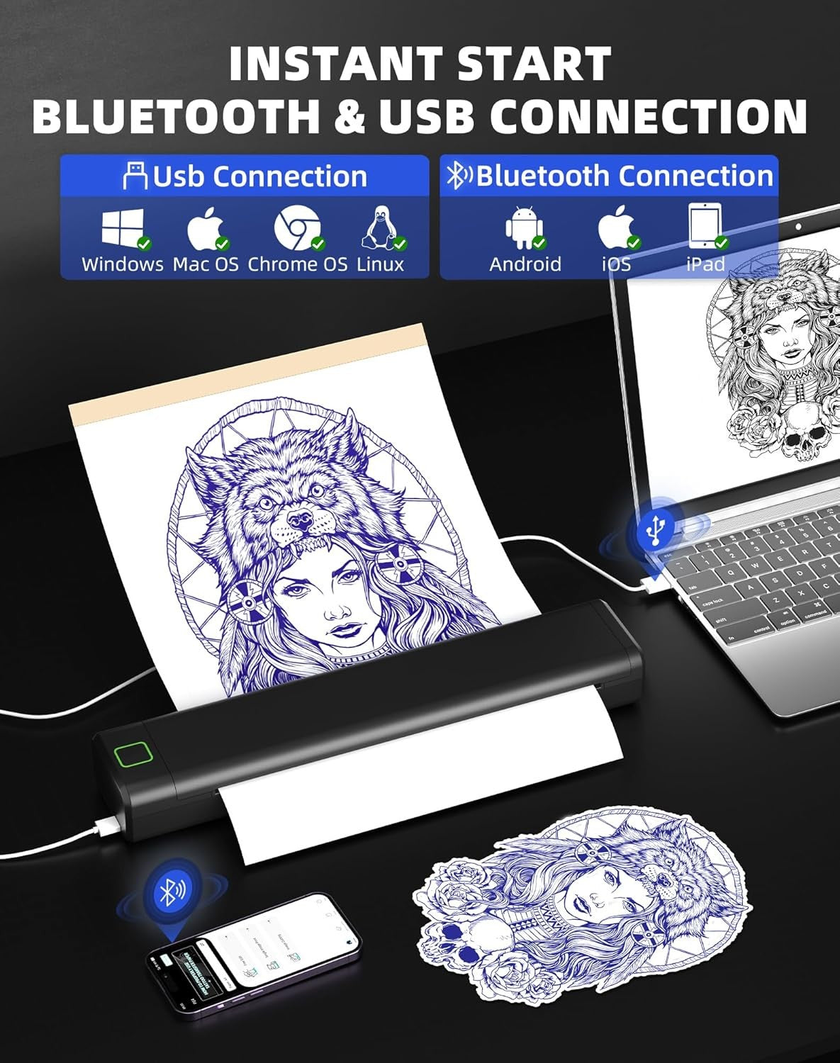 Portable Tattoo Stencil Printer Bluetooth Thermal