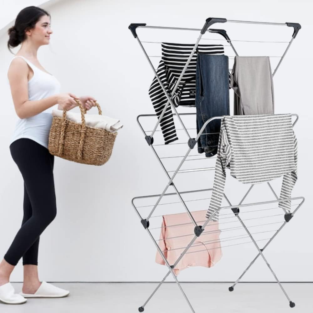 3 Tier Clothes Airer Foldable Alloy Steel Laundry Dryer Indoor Outdoor