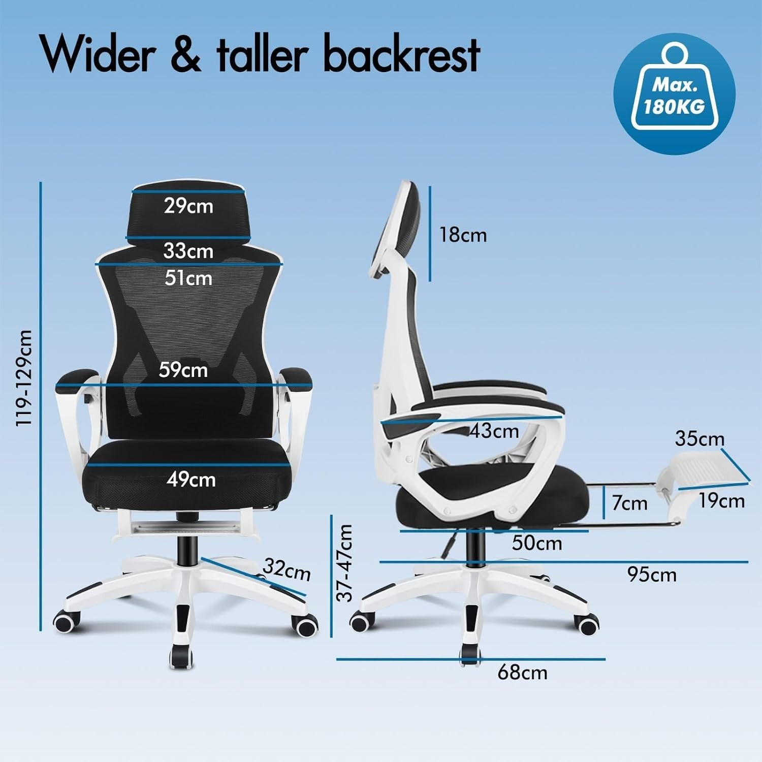 Ergonomic Office Chair Mesh Back Reclining Headrest Footrest Home Desk Seat
