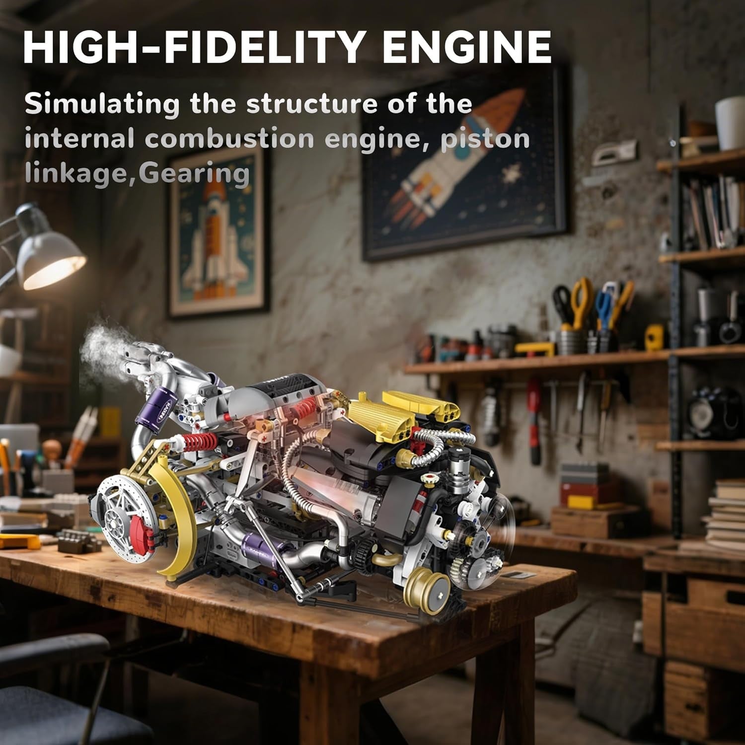 V8 Engine Model Kit w/ Motor, Lights & App Control – 1394pcs Display Toy