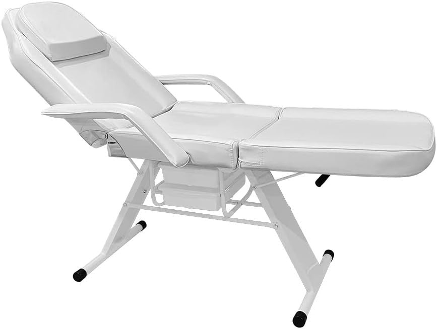 Reclining Massage Table Adjustable Beauty Salon Spa Tattoo Bed w/ Storage White