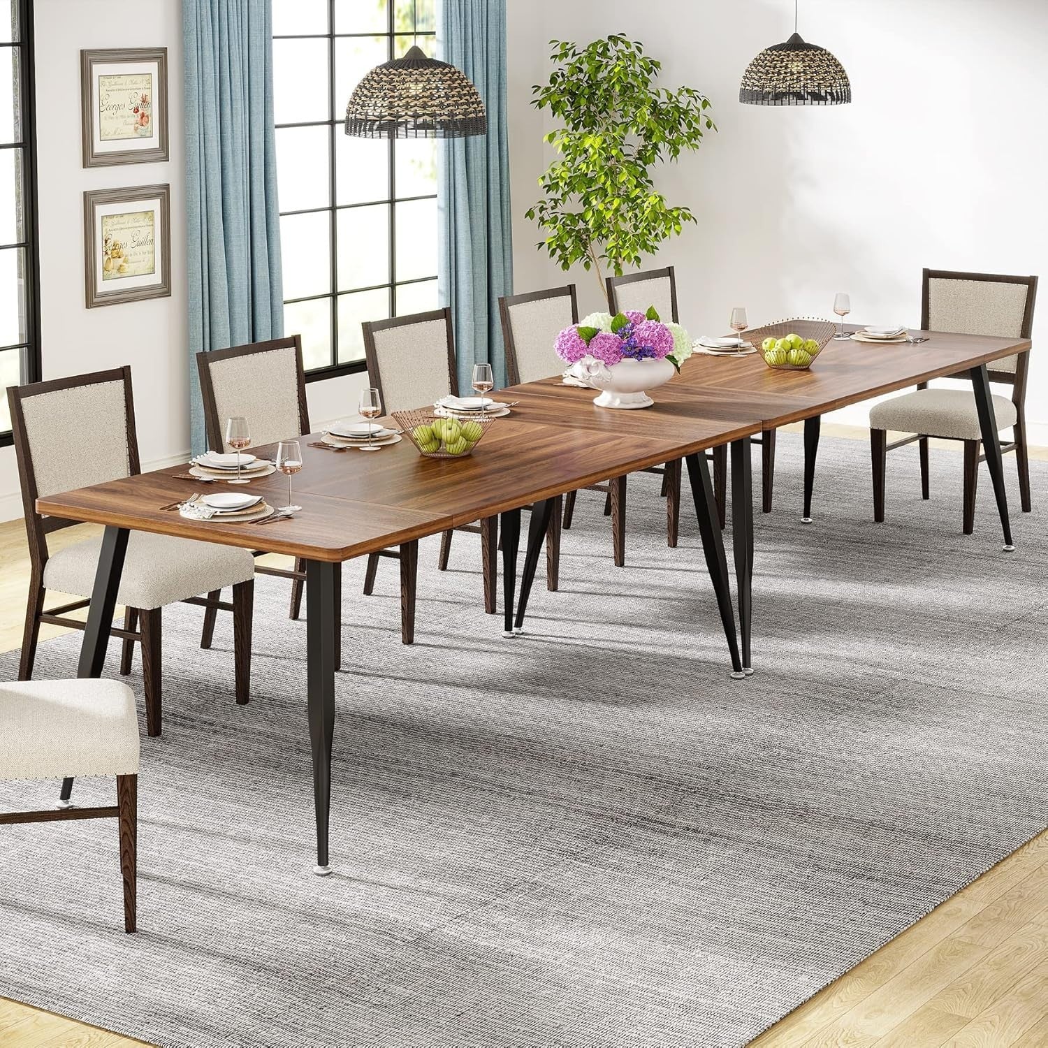 6-8 Seater Industrial Dining Table Metal Legs Wood Effect 180cm Modern