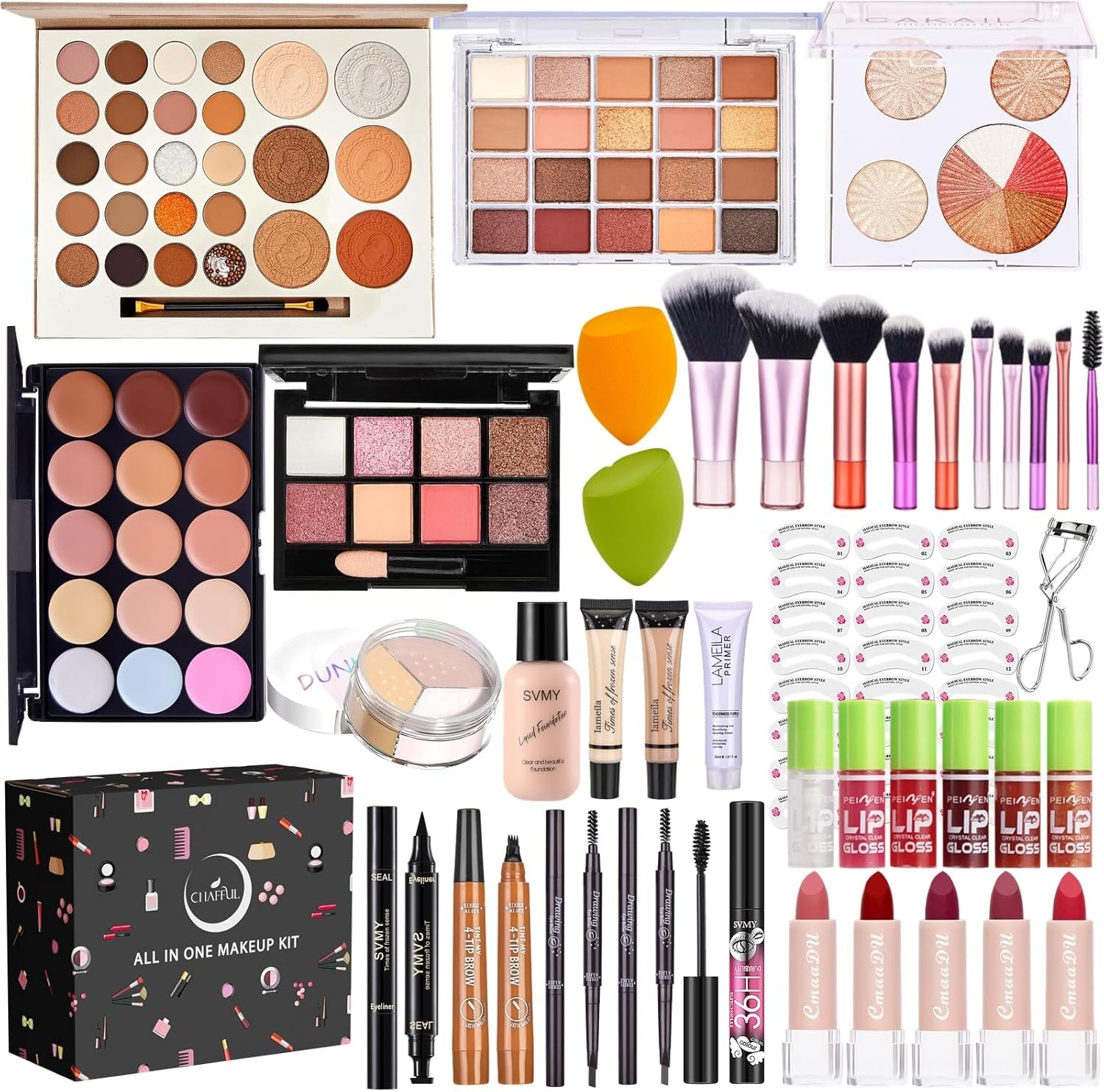 50PCS All-in-One Makeup Kit – Eyeshadow, Lipstick, Brushes & More