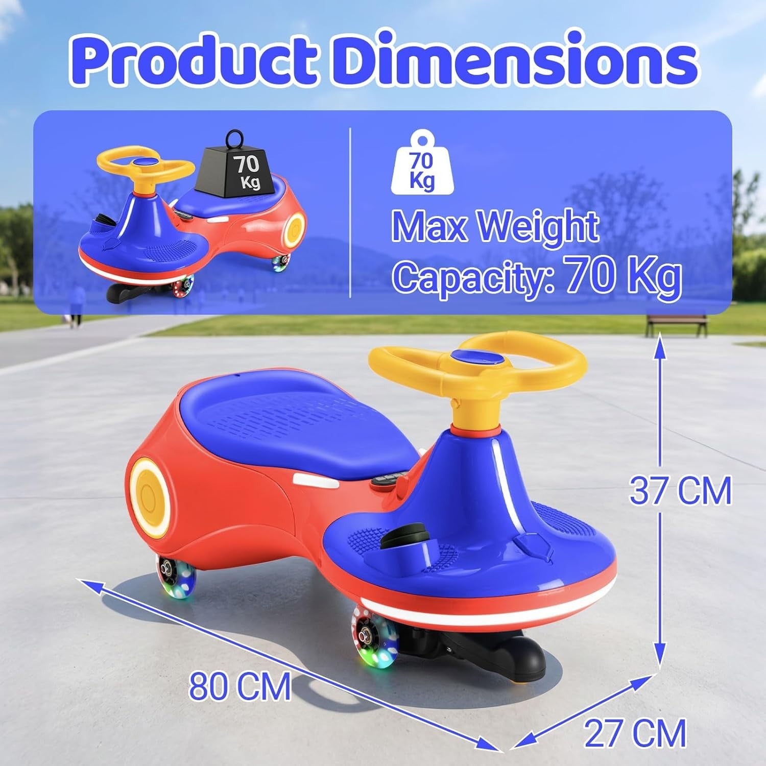 12V Electric Wiggle Car Kids Ride On Scooter LED Wheels Music 70kg