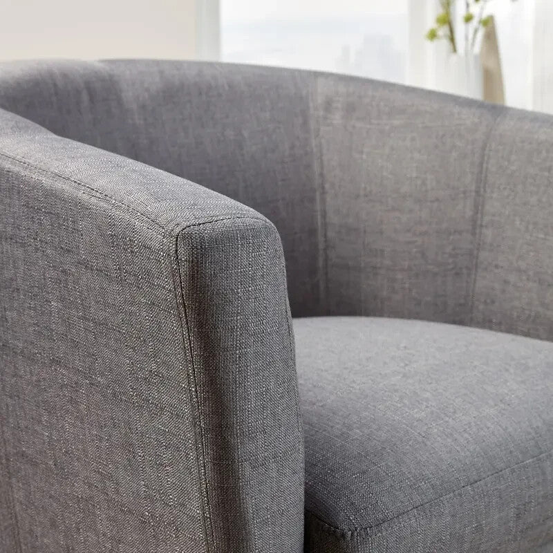 Light Grey Fabric Tub Chair Armchair with Wood Legs Modern Lounge Seat