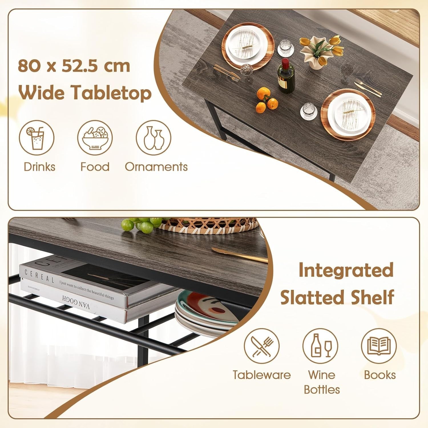 Dining Table Set Grey Storage Rack & 2 Stools, Compact Space Saving Kitchen Set