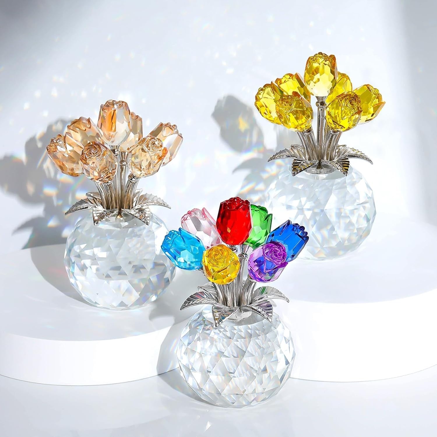 Yellow Crystal Rose Bouquet Ornament Gift for Mum Women Birthday Valentine Decor