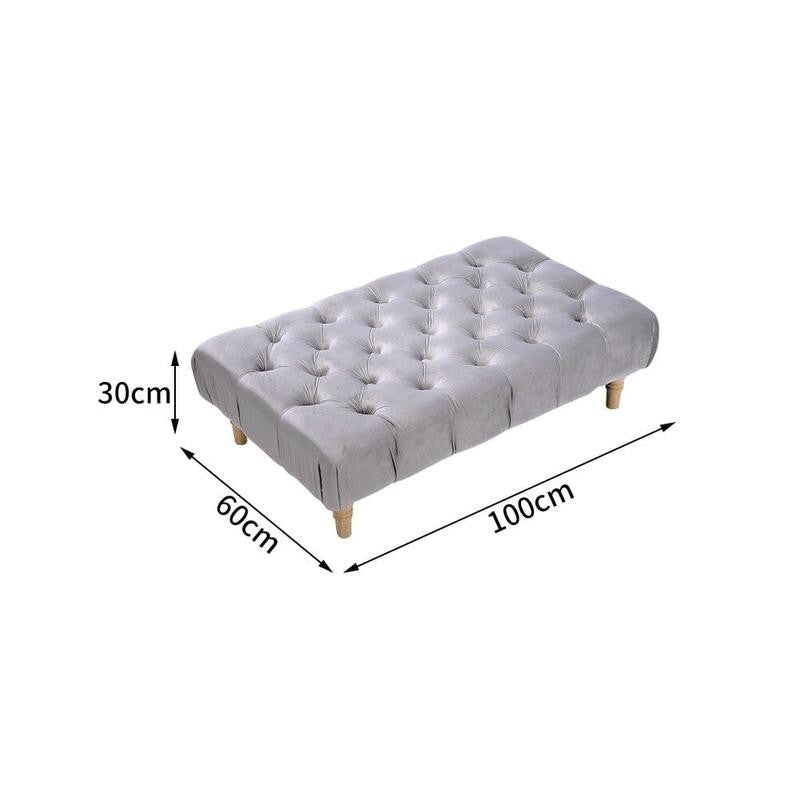 Grey Tufted Rectangle Velvet Footstool Ottoman Seat Bench 100cm Wide