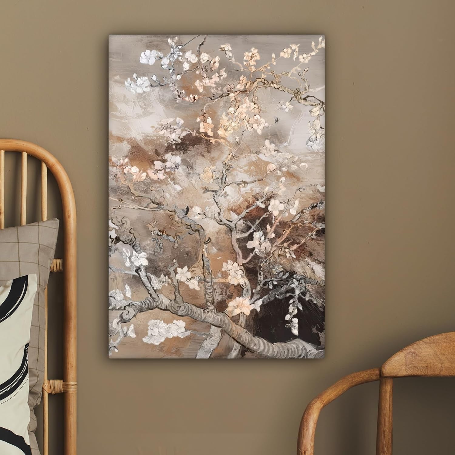 Almond Blossom Canvas Wall Art 40x60cm Beige Floral Print