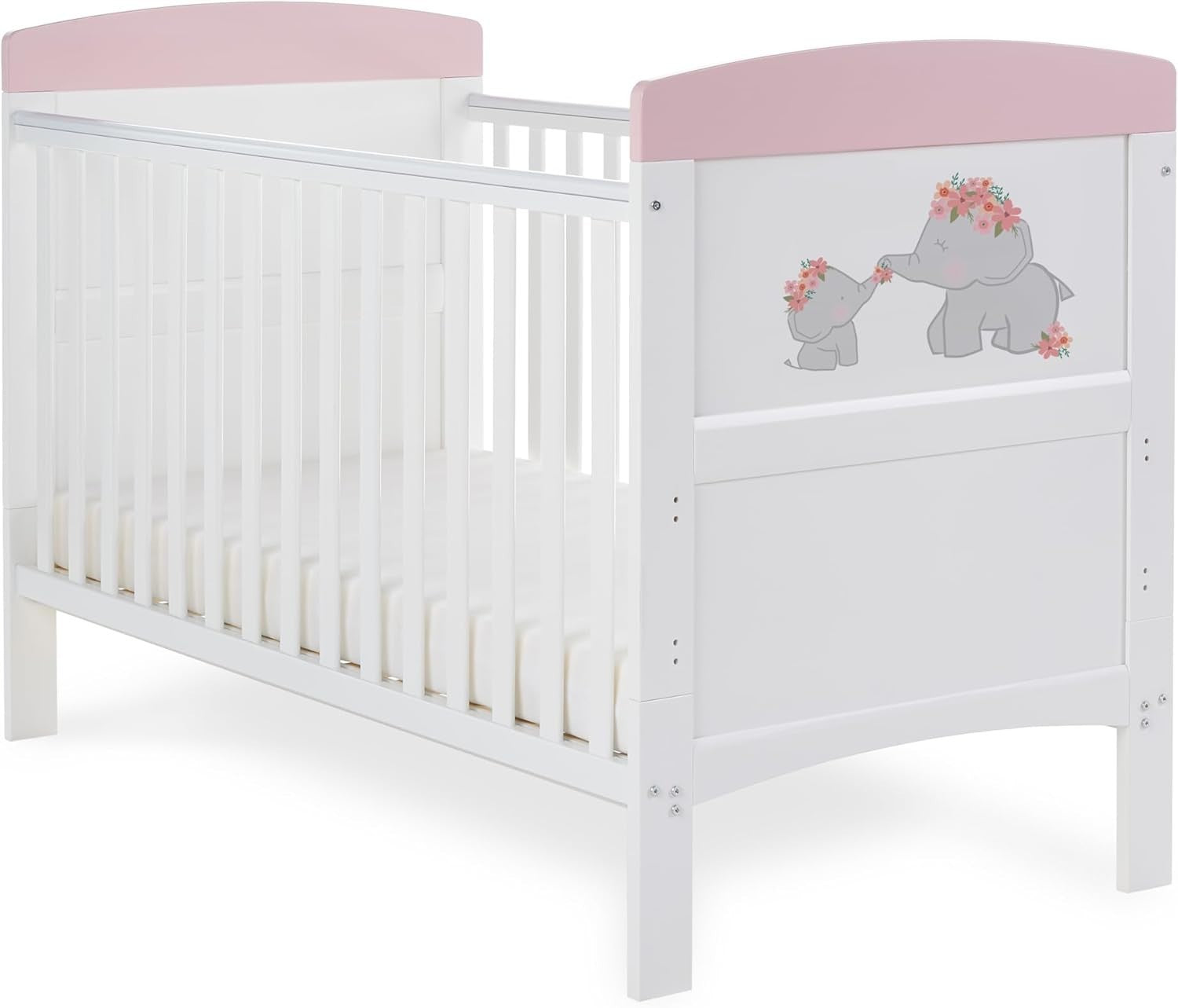 Convertible Cot Bed with Adjustable Height Toddler Bed 140x70cm Elephant Pink