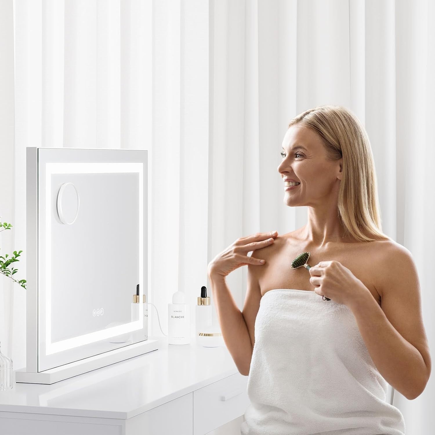 LED Vanity Mirror 58x48cm with Lights USB Tabletop Wall Mount Makeup