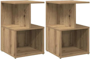 Pair of Oak Bedside Tables | Modern 2 Tier Nightstands with Open Storage